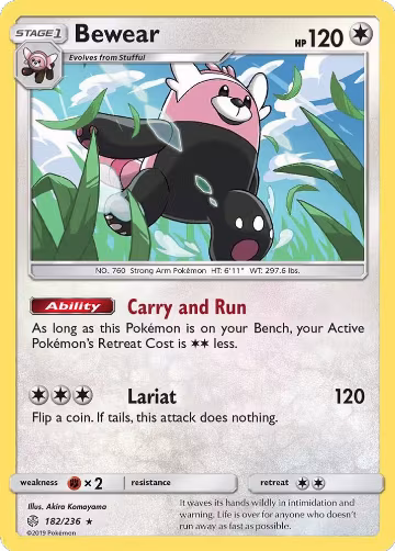 Bewear (182/236), SM - Cosmic Eclipse — Pokémon card price