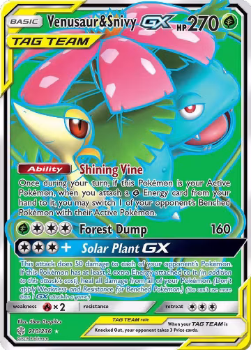 Venusaur & Snivy GX (Full Art) (210/236), SM - Cosmic Eclipse — Pokémon card price