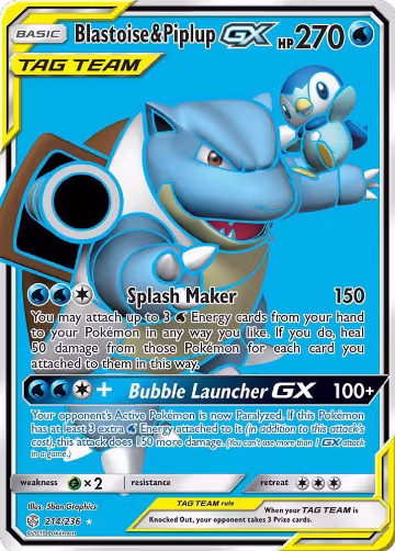 Blastoise & Piplup GX (Full Art) (214/236), SM - Cosmic Eclipse — Pokémon card price