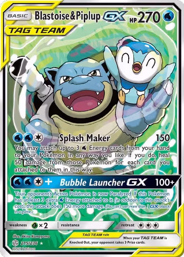 Blastoise & Piplup GX (Alternate Full Art) (215/236), SM - Cosmic Eclipse — Pokémon card price