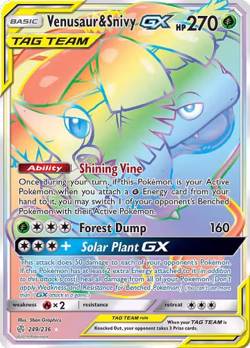 Venusaur & Snivy GX (Secret) (249/236), SM - Cosmic Eclipse — Pokémon card price
