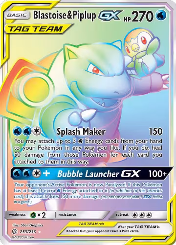Blastoise & Piplup GX (Secret) (253/236), SM - Cosmic Eclipse — Pokémon card price