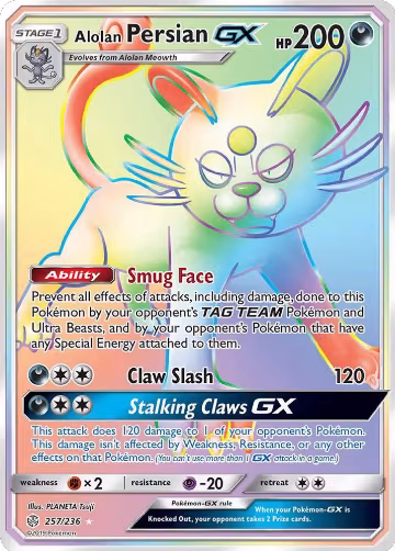 Alolan Persian GX (Secret) (257/236), SM - Cosmic Eclipse — Pokémon card price