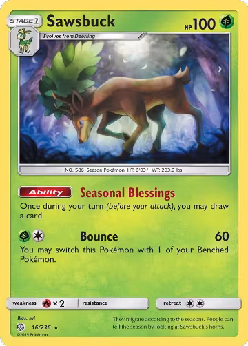 Sawsbuck (16/236), SM - Cosmic Eclipse — Pokémon card price