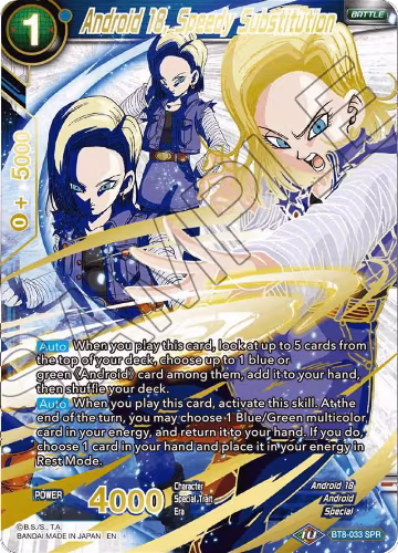 Android 18, Speedy Substitution (SPR) (BT8-033), Malicious Machinations — DB Super card price