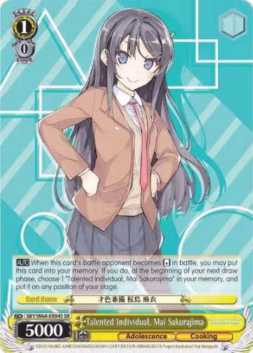 Talented Individual, Mai Sakurajima (SR) (SBY/W64-E004S SR), Rascal Does Not Dream of Bunny Girl Senpai — Weiß Schwarz card price