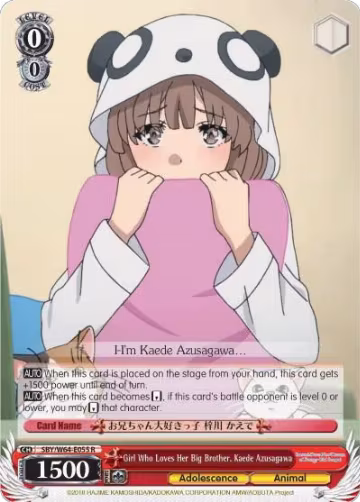 Girl Who Loves Her Big Brother, Kaede Azusagawa (SBY/W64-E055 R), Rascal Does Not Dream of Bunny Girl Senpai — Weiß Schwarz card price