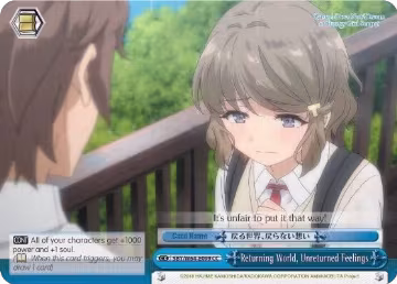 Returning World, Unreturned Feelings (SBY/W64-E099 CC), Rascal Does Not Dream of Bunny Girl Senpai — Weiß Schwarz card price