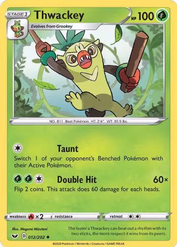 Thwackey (012) (012/202), Sword & Shield Base Set — Pokémon card price