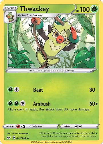 Thwackey (013) (013/202), Sword & Shield Base Set — Pokémon card price