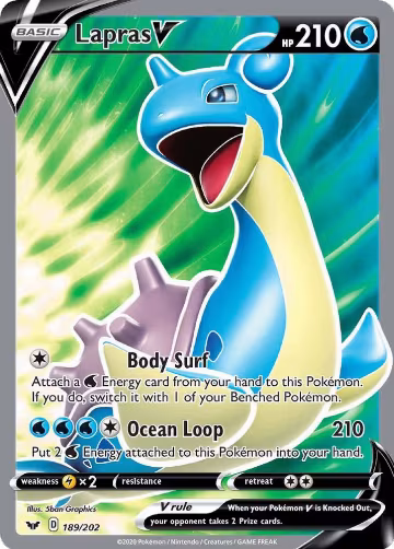 Lapras V (Full Art) (189/202), Sword & Shield Base Set — Pokémon card price