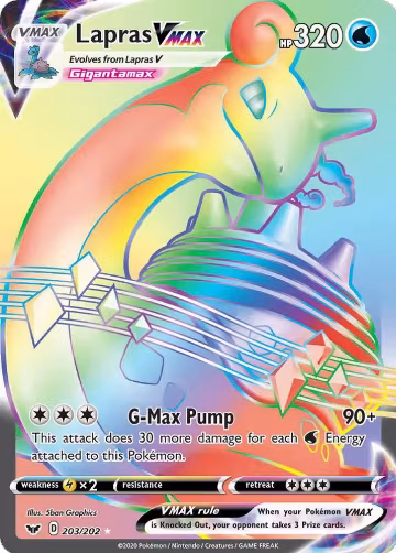 Lapras VMAX (Secret) (203/202), Sword & Shield Base Set — Pokémon card price