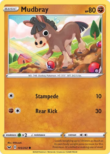 Mudbray (105/202), Sword & Shield Base Set — Pokémon card price