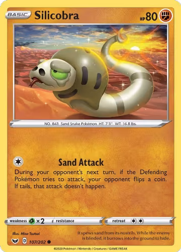 Silicobra (107) (107/202), Sword & Shield Base Set — Pokémon card price