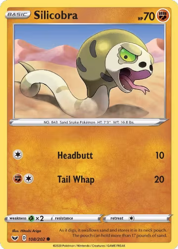 Silicobra (108) (108/202), Sword & Shield Base Set — Pokémon card price