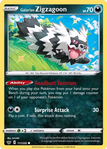 Galarian Zigzagoon (117/202), Sword & Shield Base Set — Pokémon card price