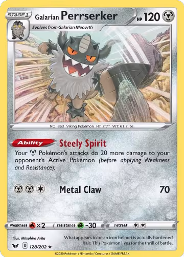 Galarian Perrserker (128/202), Sword & Shield Base Set — Pokémon card price