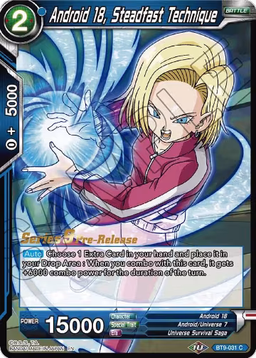 Android 18, Steadfast Technique (BT9-031), Universal Onslaught Pre-Release Cards — DB Super card price