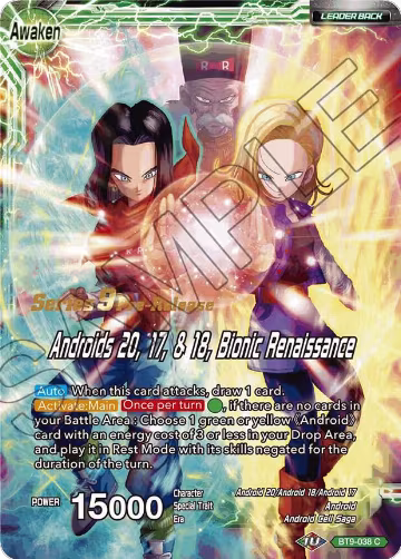 Android 20 // Androids 20, 17, & 18, Bionic Renaissance (BT9-038), Universal Onslaught Pre-Release Cards — DB Super card price