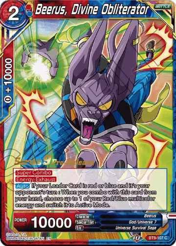 Beerus, Divine Obliterator (BT9-107), Universal Onslaught Pre-Release Cards — DB Super card price