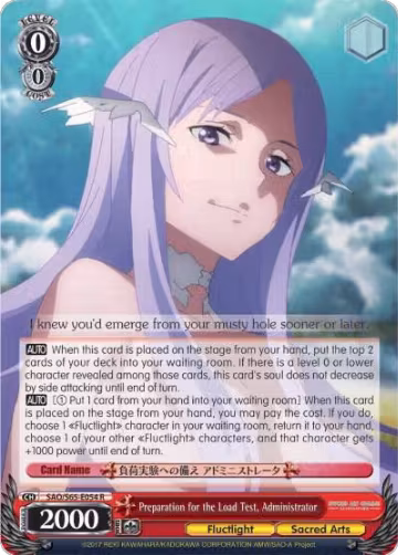 Preparation for the Load Test, Administrator (SAO/S65-E054 R), Sword Art Online -Alicization- — Weiß Schwarz card price