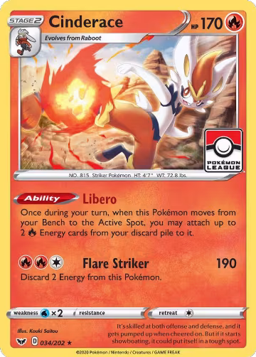 Cinderace - 034/202 (Pokemon League) (034/202), League & Championship Cards — Pokémon card price