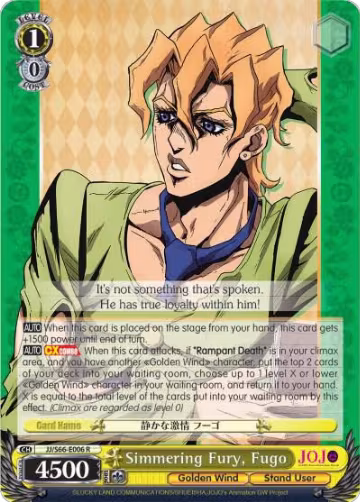 Simmering Fury, Fugo (JJ/S66-E006 R), JoJo's Bizarre Adventure: Golden Wind — Weiß Schwarz card price