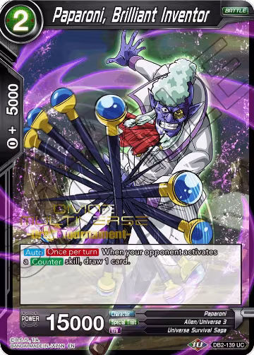Paparoni, Brilliant Inventor (Divine Multiverse Draft Tournament) (DB2-139), Tournament Promotion Cards — DB Super card price