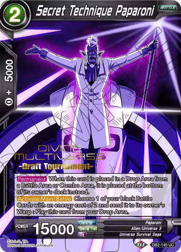 Secret Technique Paparoni (Divine Multiverse Draft Tournament) (DB2-140), Tournament Promotion Cards — DB Super card price