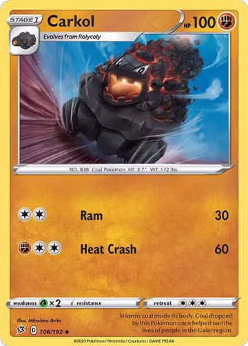 Carkol (106/192), Rebel Clash — Pokémon card price