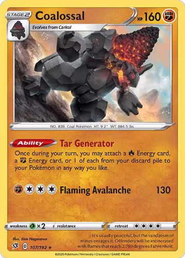 Coalossal (107/192), Rebel Clash — Pokémon card price