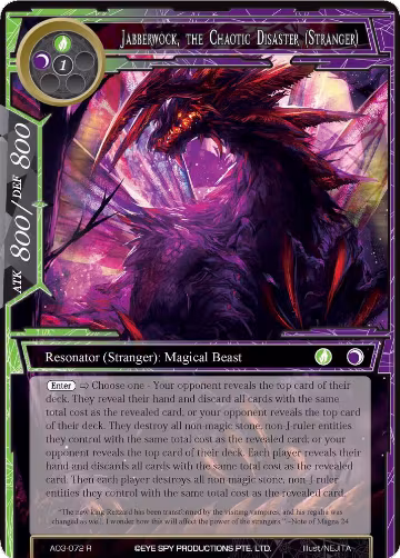 Jabberwock, the Chaotic Disaster (Stranger) (AO3-072), Alice Origin III — Force of Will card price