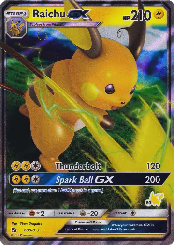 Raichu GX - 20/68 (#60 Pikachu Stamped) (020/068), Battle Academy — Pokémon card price