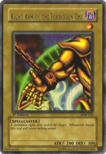 Right Arm of the Forbidden One (LOB-122), The Legend of Blue Eyes White Dragon — Yu-Gi-Oh! card price
