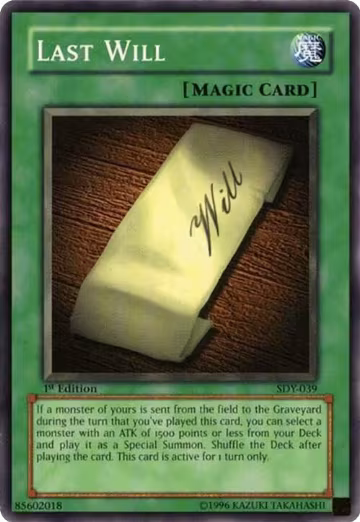 Last Will (SDY-039), Starter Deck: Yugi — Yu-Gi-Oh! card price