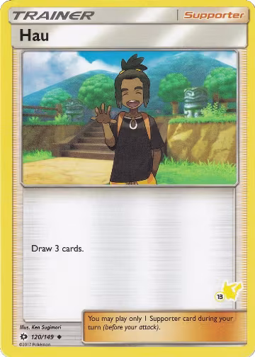 Hau - 120/149 (#13 Pikachu Stamped) (120/149), Battle Academy — Pokémon card price