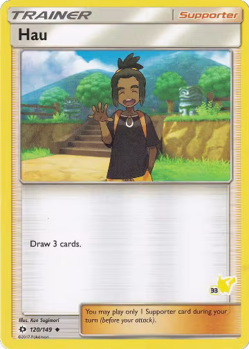 Hau - 120/149 (#33 Pikachu Stamped) (120/149), Battle Academy — Pokémon card price