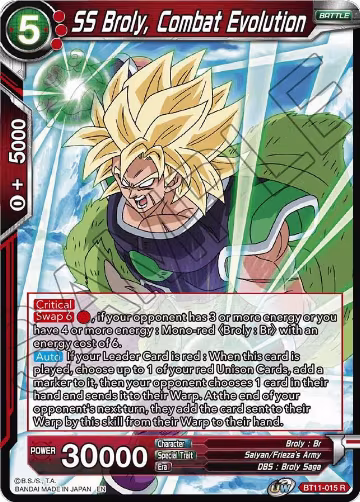 SS Broly, Combat Evolution (BT11-015), Vermilion Bloodline — DB Super card price