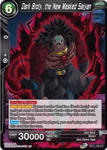 Dark Broly, the New Masked Saiyan (BT11-135), Vermilion Bloodline — DB Super card price