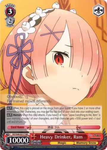 Heavy Drinker, Ram (RZ/S68-E017 RR), ZERO Memory Snow — Weiß Schwarz card price
