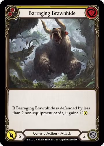 Barraging Brawnhide (Yellow) (WTR177), Welcome to Rathe — Flesh & Blood card price