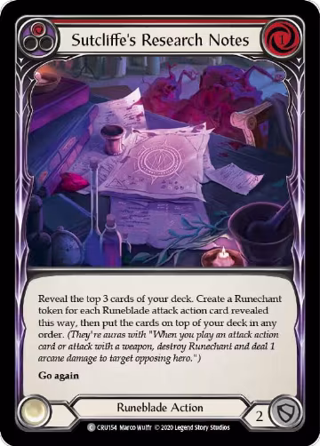 Sutcliffe's Research Notes (Red) (CRU154), Crucible of War — Flesh & Blood card price