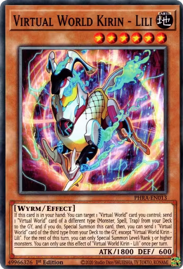 Virtual World Kirin - Lili (PHRA-EN013), Phantom Rage — Yu-Gi-Oh! card price