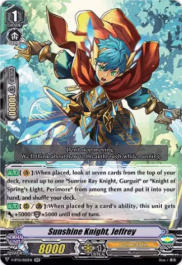 Sunshine Knight, Jeffrey (V-BT12/022EN), V-BT12: Divine Lightning Radiance — Vanguard card price