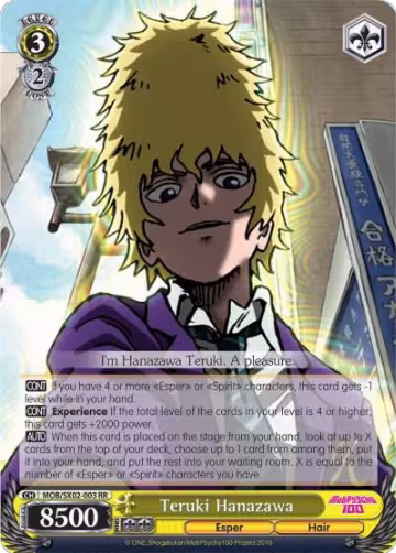 Teruki Hanazawa (MOB/SX02-003 RR), Mob Psycho 100 — Weiß Schwarz card price