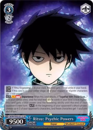 Ritsu: Psychic Powers (SR) (MOB/SX02-071S SR), Mob Psycho 100 — Weiß Schwarz card price