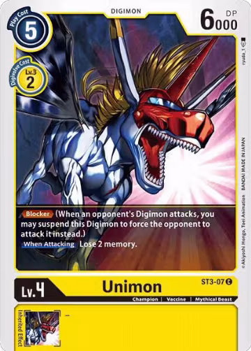 Unimon (ST3-07 C), Starter Deck 03: Heaven's Yellow — Digimon card price