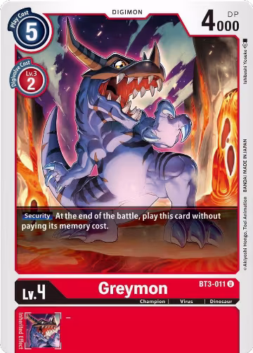 Greymon - BT3-011 (BT3-011 U), Release Special Booster 1.5 — Digimon card price