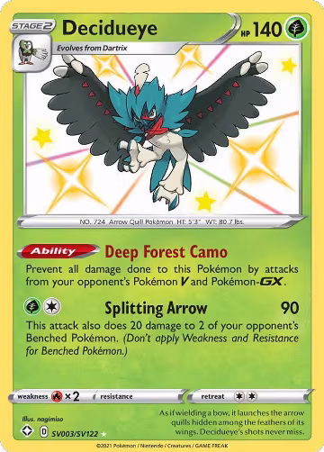 Decidueye (SV003/SV122), Shining Fates: Shiny Vault — Pokémon card price