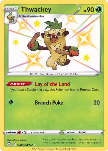 Thwackey (SV005/SV122), Shining Fates: Shiny Vault — Pokémon card price